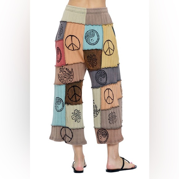 Pants Hippie Patchwork Multi Color Hand Printed - Picture 2 of 2